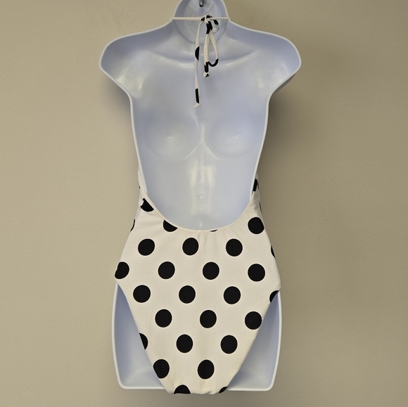 Bar III This And Dot Halter One Piece Swimsuit Black White L - Picture 6 of 12